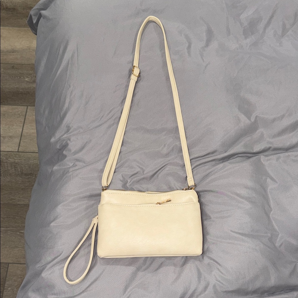 Classic Womens Cream Crossbody Wristlet Bag - Minimalist Design